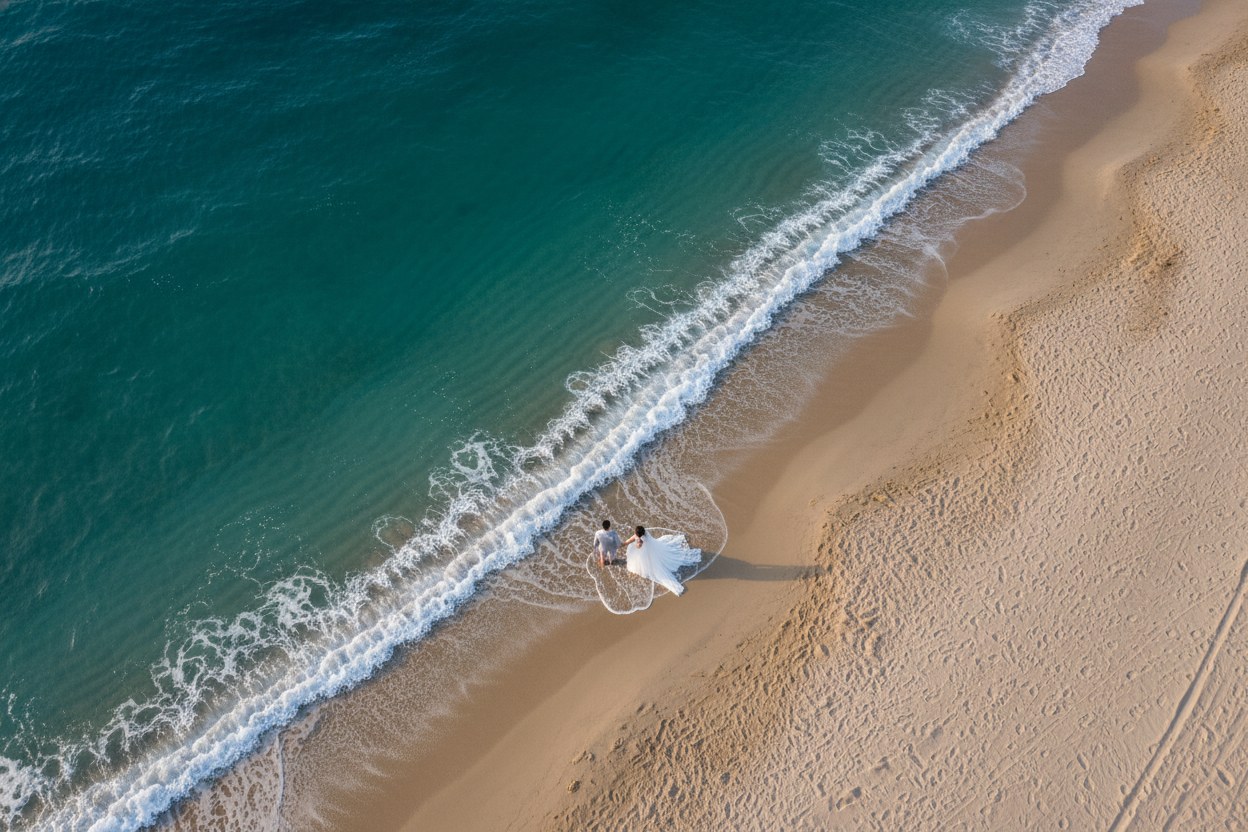Belek sahilinde drone ile havadan düğün fotoğrafı